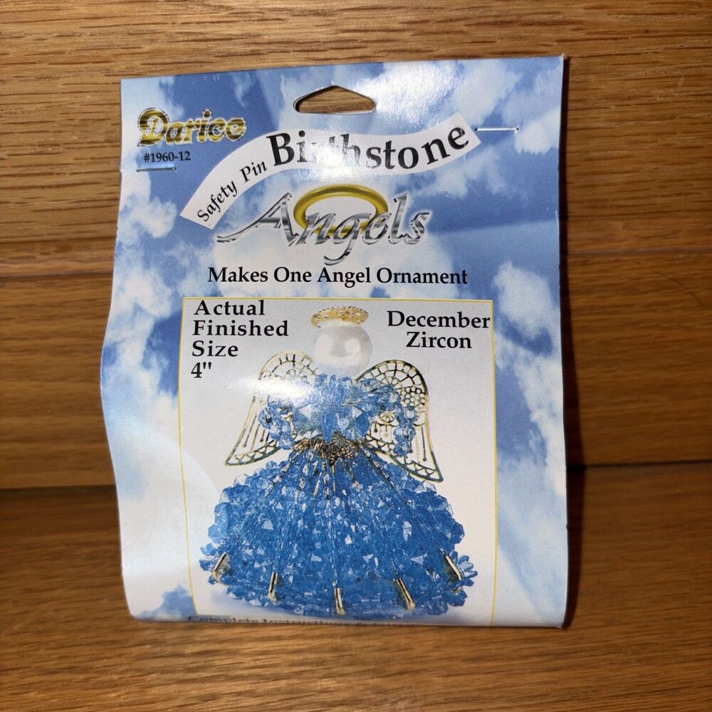 Vintage Darice Birthstone Angel Safety Pin Angel December zircon 4” Ornament Kit